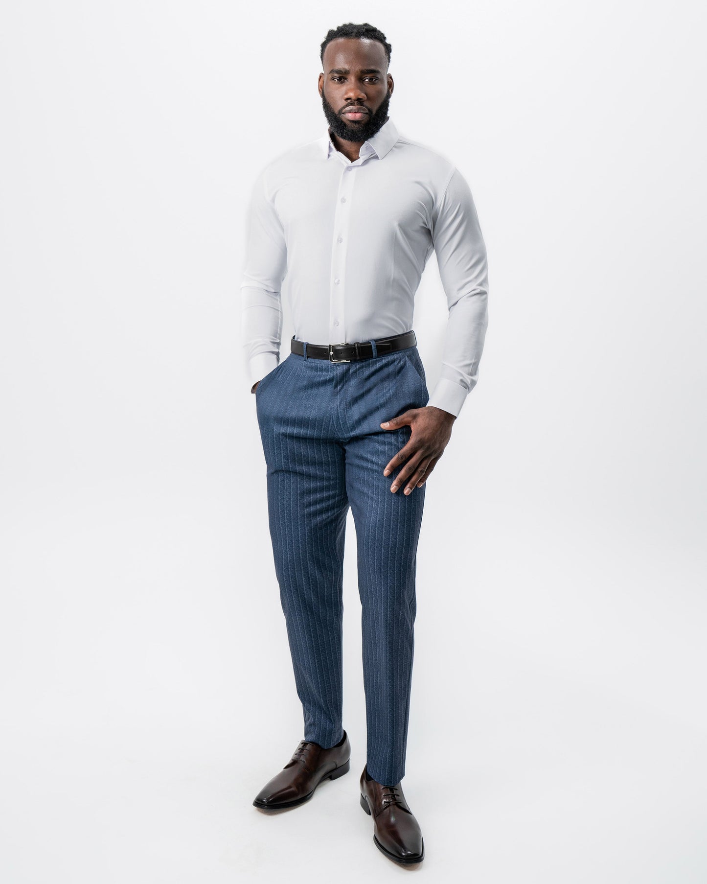 Athletic Fit Stretch Suit - Textured Navy Chalk Stripe