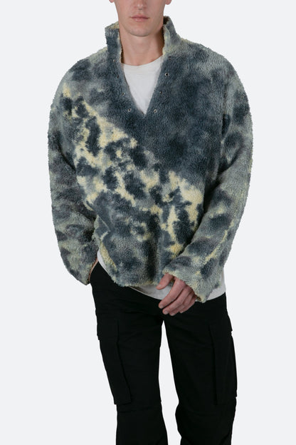 Tie Dye Sherpa Pullover - Blue/Multi