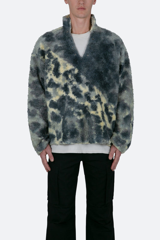 Tie Dye Sherpa Pullover - Blue/Multi