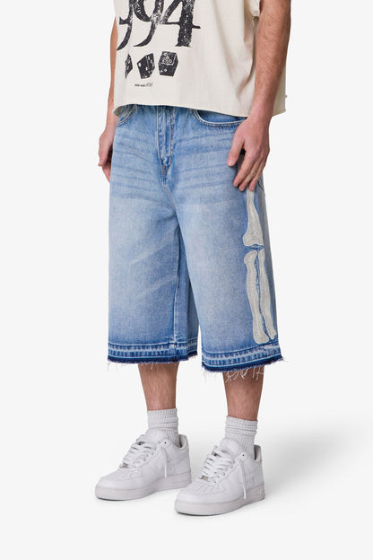 Ultra Baggy Bone Denim Shorts - Blue