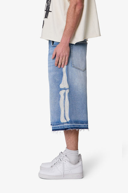 Ultra Baggy Bone Denim Shorts - Blue