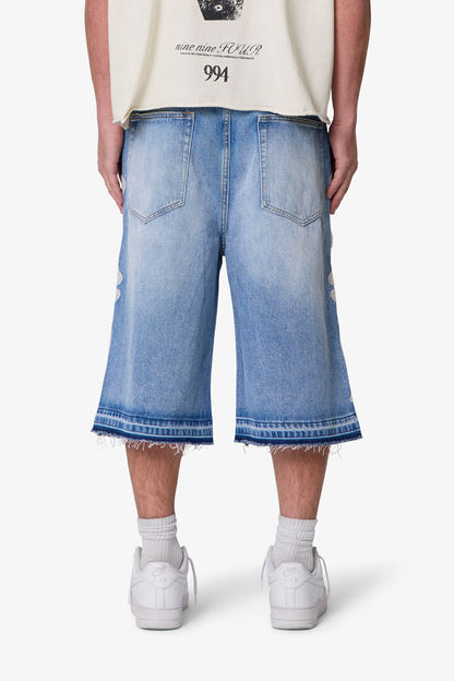 Ultra Baggy Bone Denim Shorts - Blue