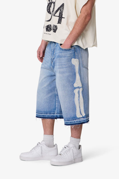 Ultra Baggy Bone Denim Shorts - Blue