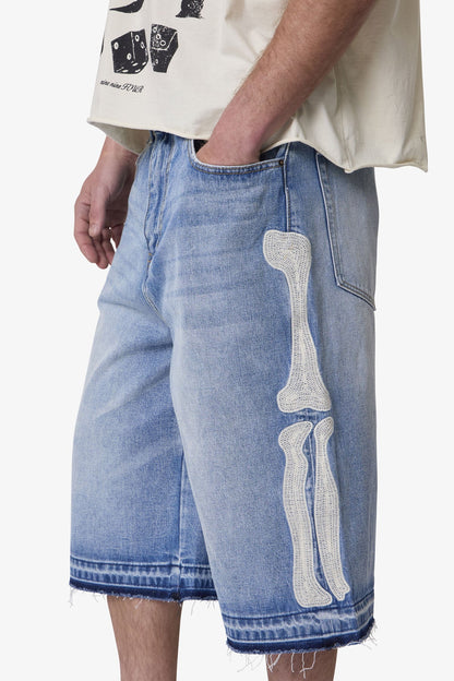 Ultra Baggy Bone Denim Shorts - Blue