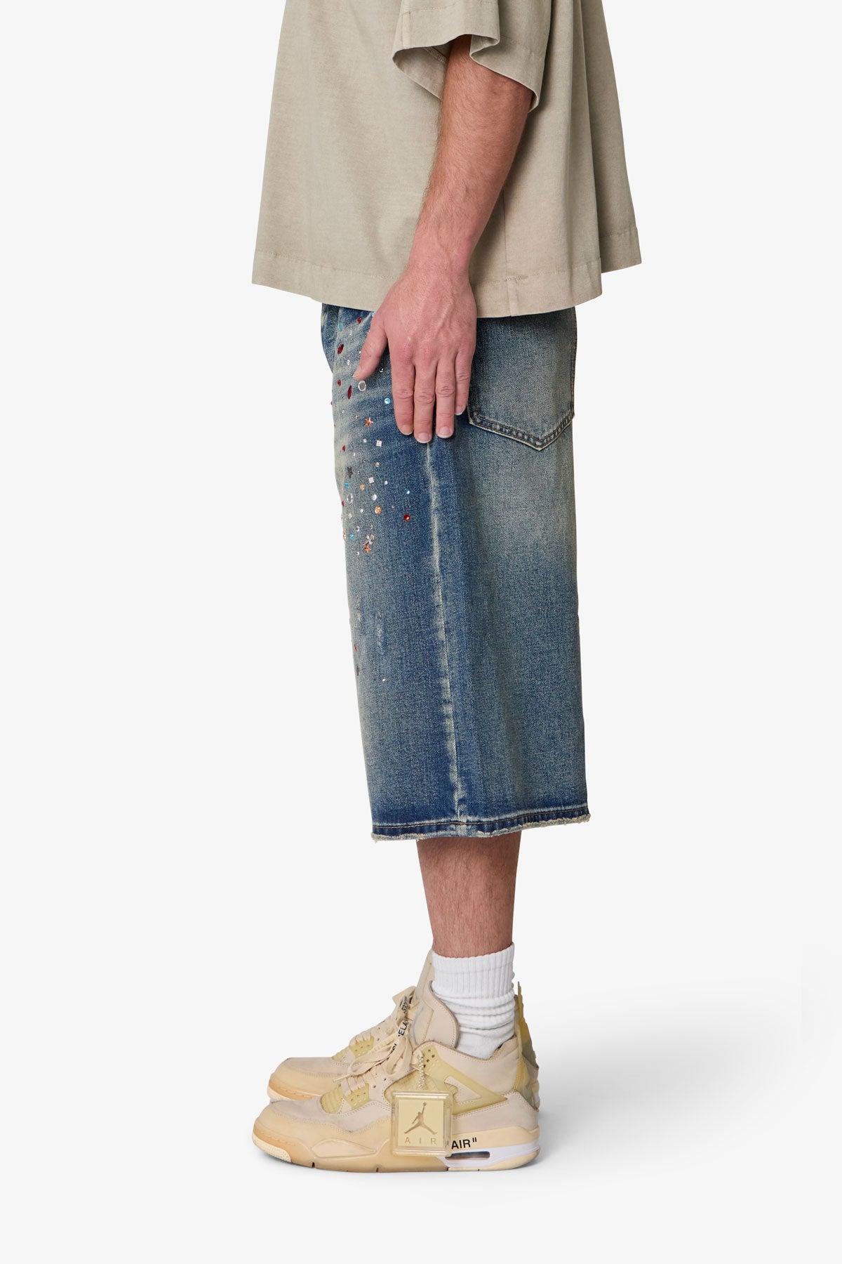 Ultra Baggy Crystal Denim Shorts - Blue