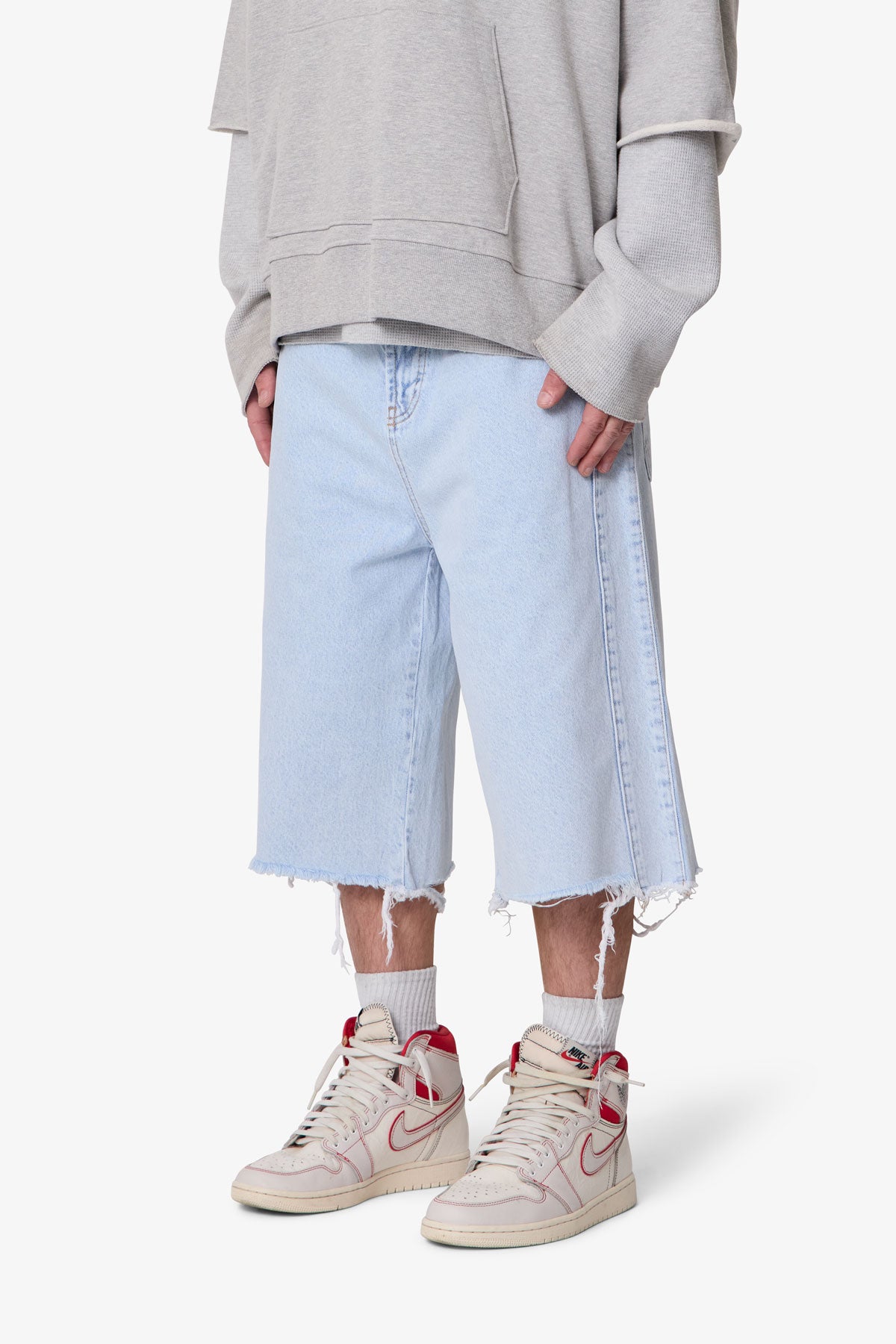 Ultra Baggy Cut Off Denim Shorts - Light Blue