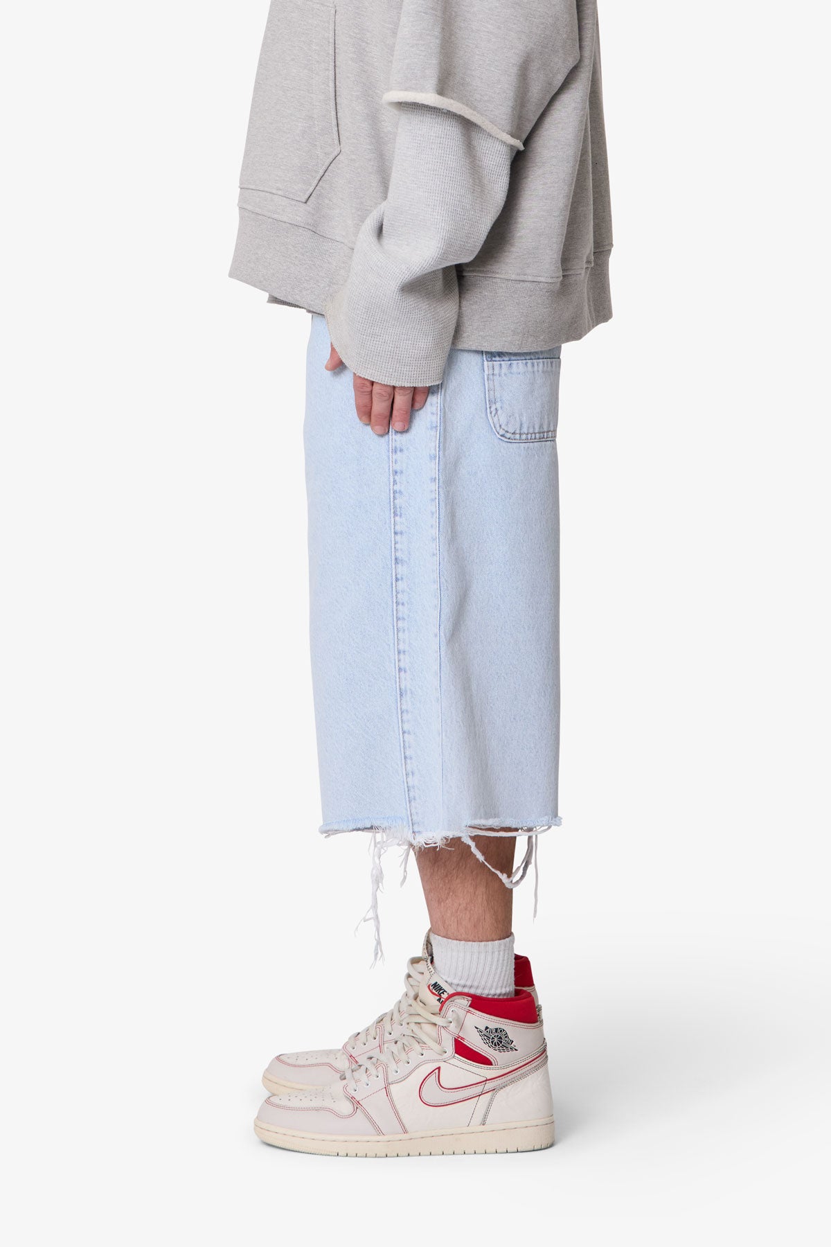 Ultra Baggy Cut Off Denim Shorts - Light Blue