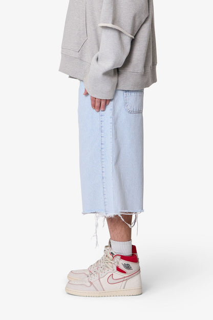 Ultra Baggy Cut Off Denim Shorts - Light Blue