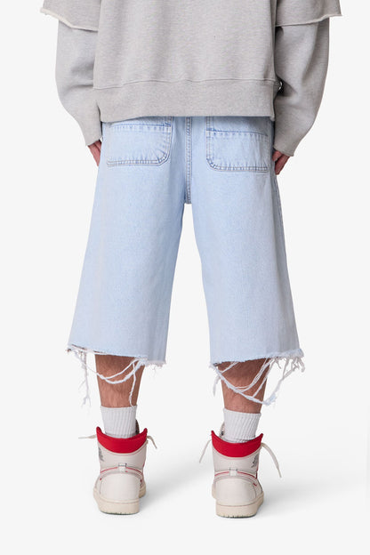 Ultra Baggy Cut Off Denim Shorts - Light Blue