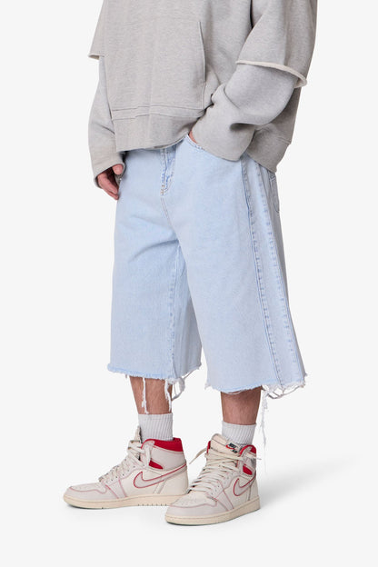 Ultra Baggy Cut Off Denim Shorts - Light Blue