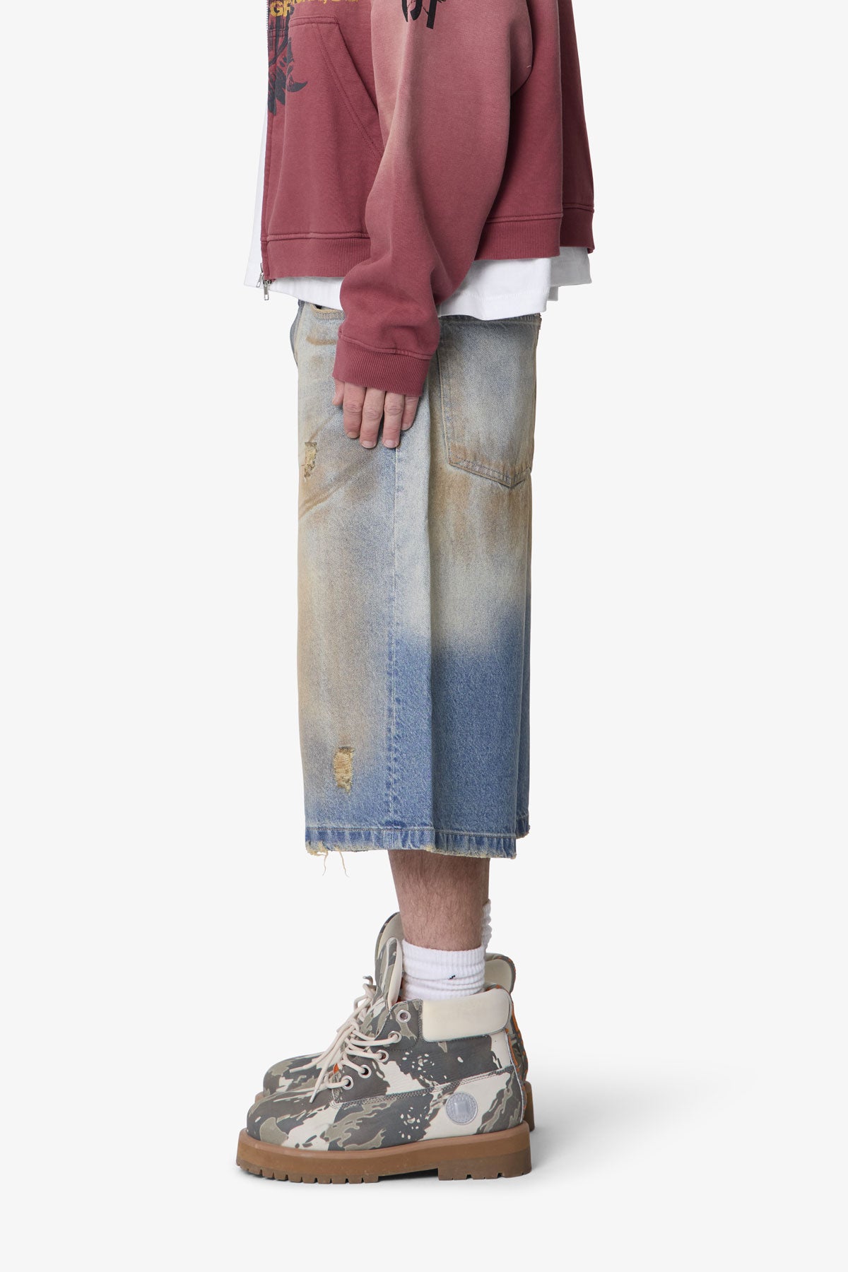 Ultra Baggy Dirty Denim Shorts - Washed Blue