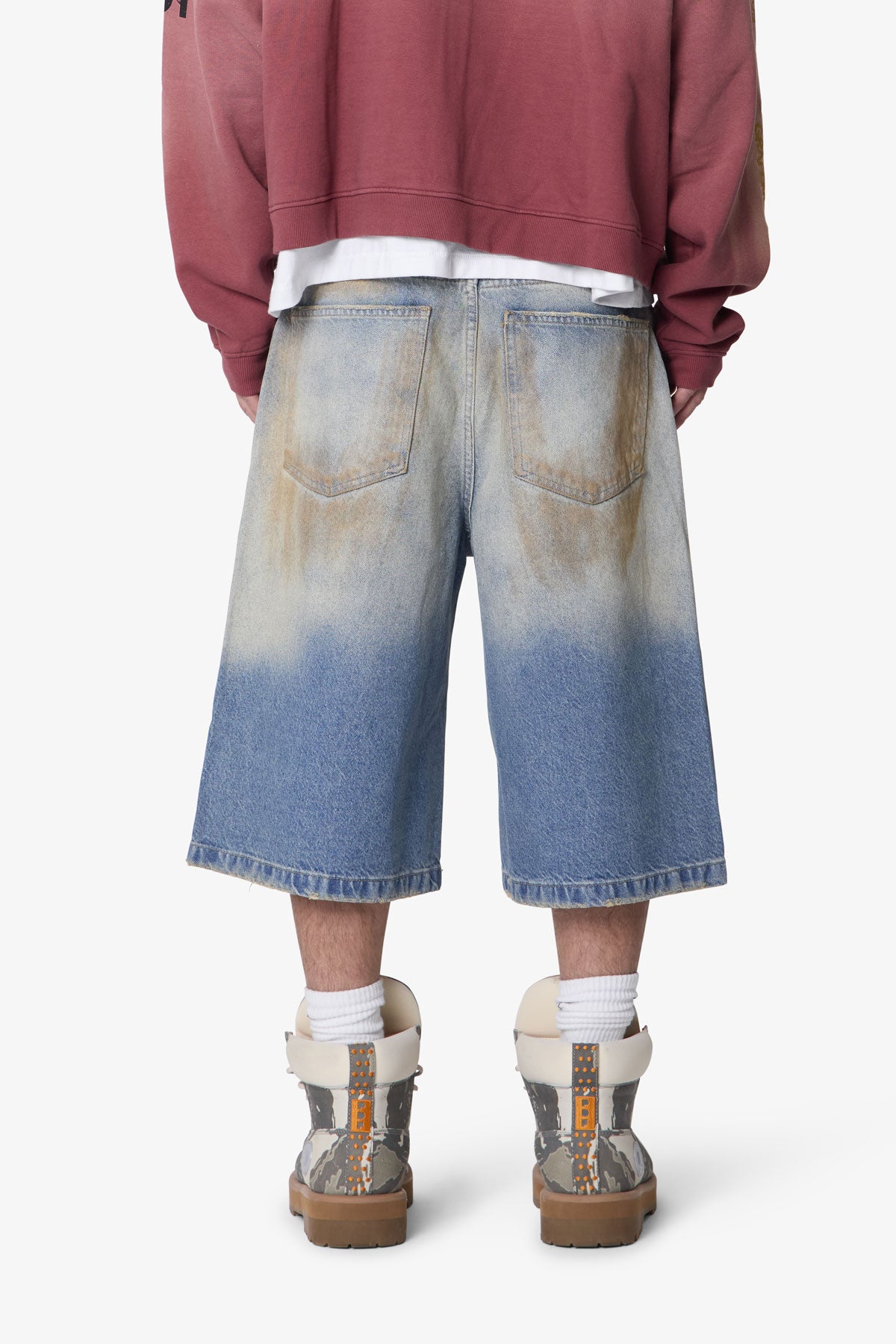 Ultra Baggy Dirty Denim Shorts - Washed Blue