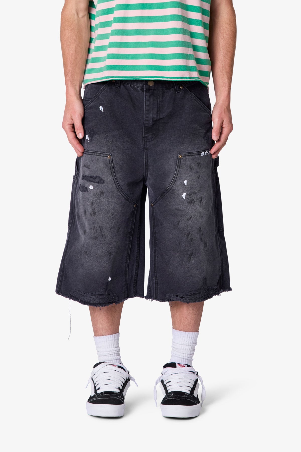 Ultra Baggy Distressed Carpenter Shorts - Black
