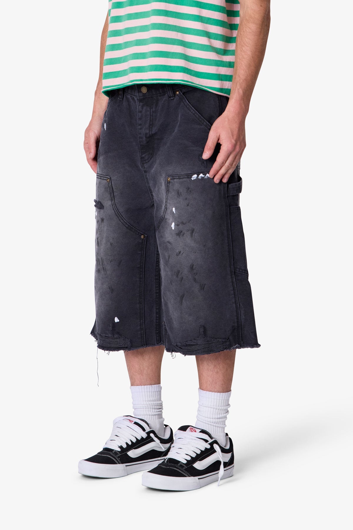 Ultra Baggy Distressed Carpenter Shorts - Black