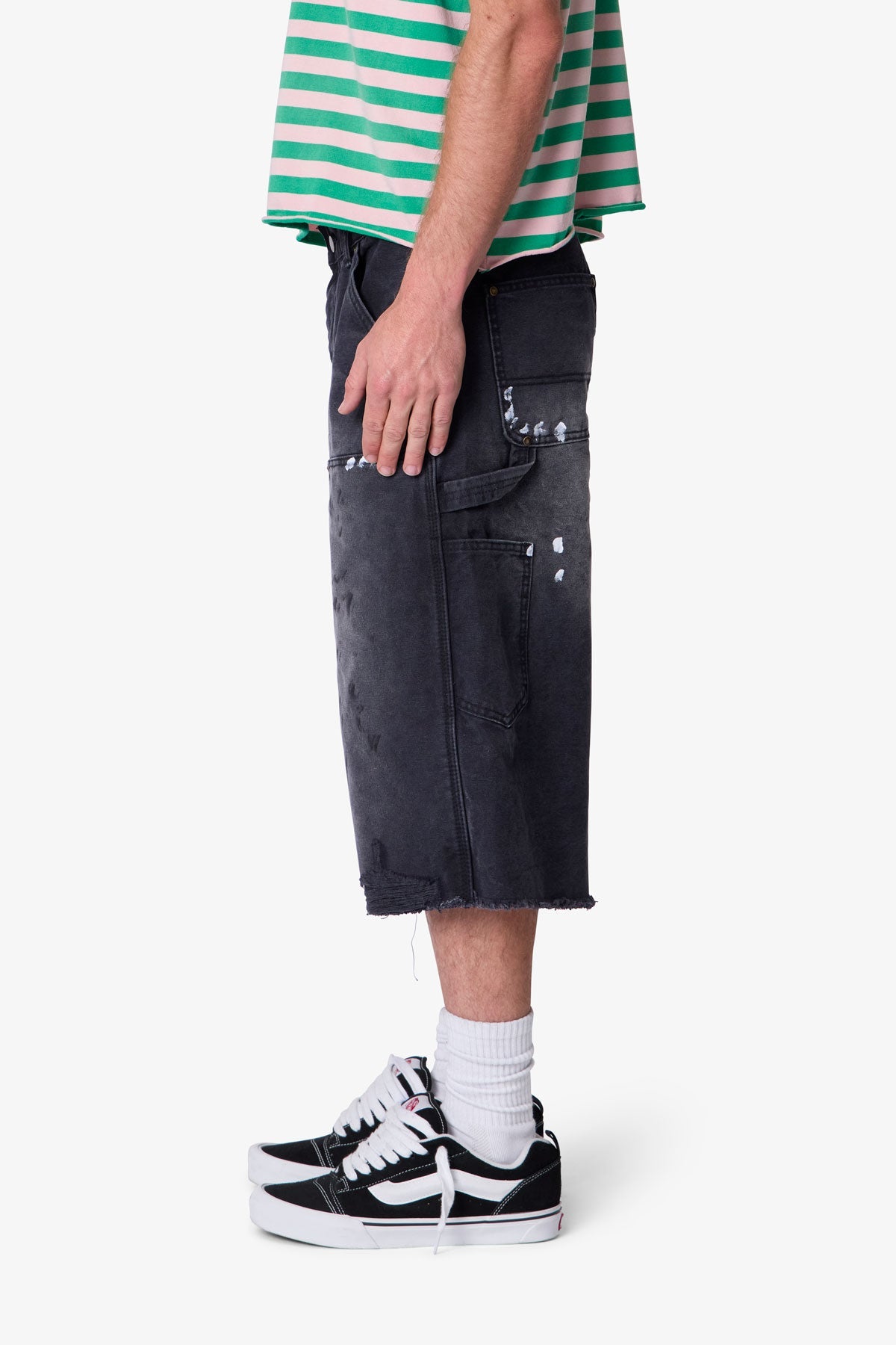 Ultra Baggy Distressed Carpenter Shorts - Black