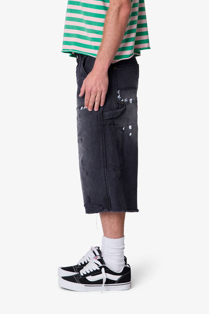 Ultra Baggy Distressed Carpenter Shorts - Black