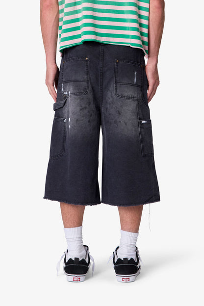 Ultra Baggy Distressed Carpenter Shorts - Black