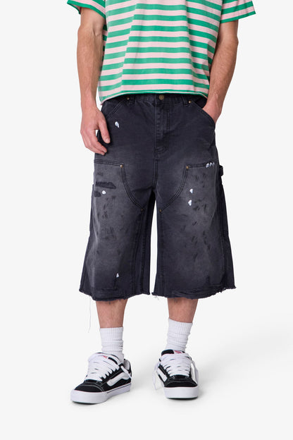 Ultra Baggy Distressed Carpenter Shorts - Black
