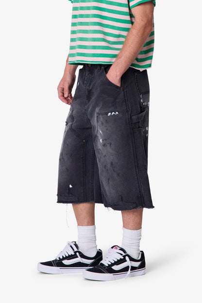 Ultra Baggy Distressed Carpenter Shorts - Black