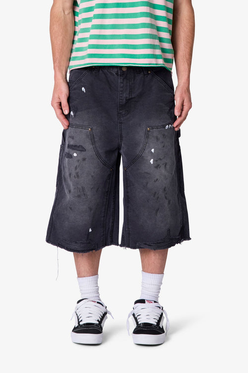 Ultra Baggy Distressed Carpenter Shorts - Black