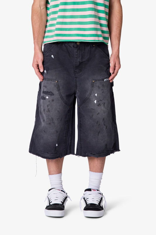 Ultra Baggy Distressed Carpenter Shorts - Black