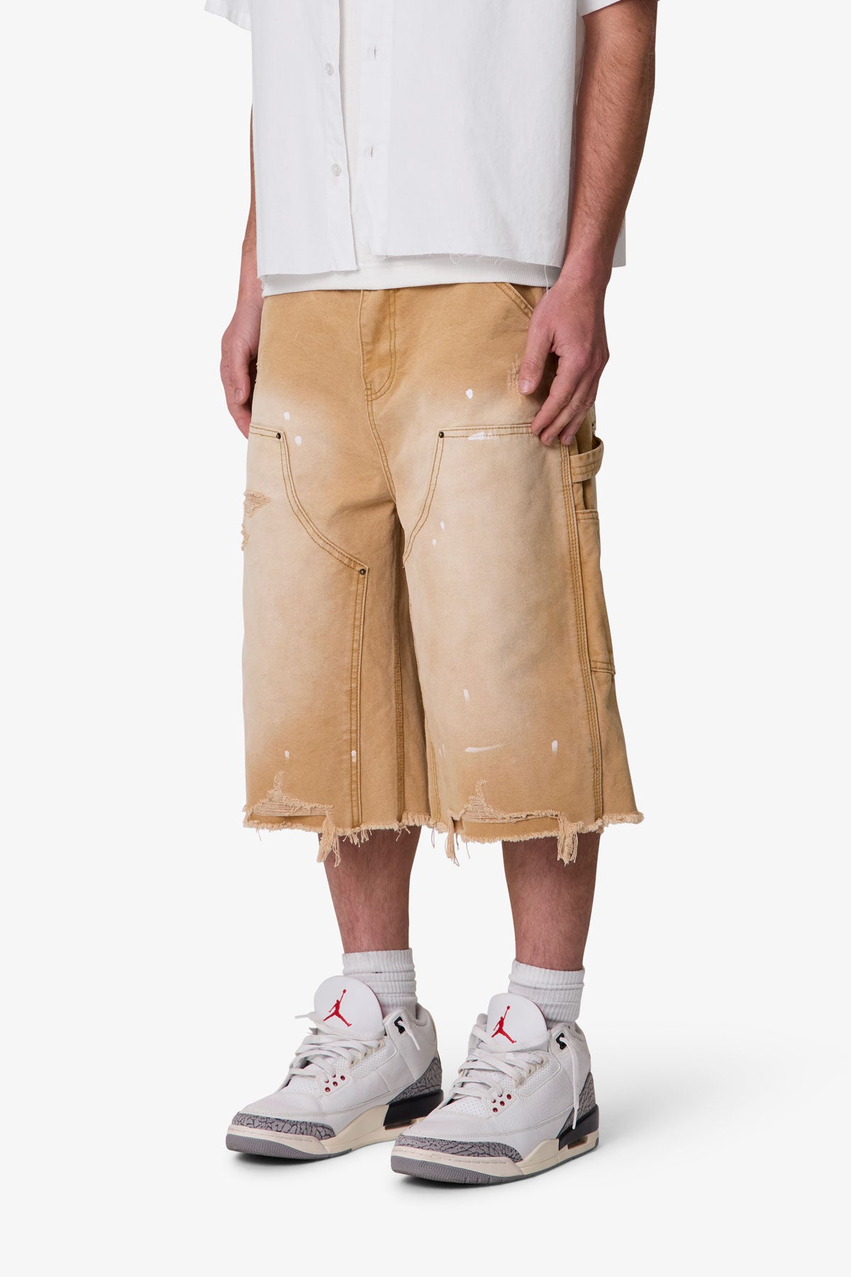 Ultra Baggy Distressed Carpenter Shorts - Tan