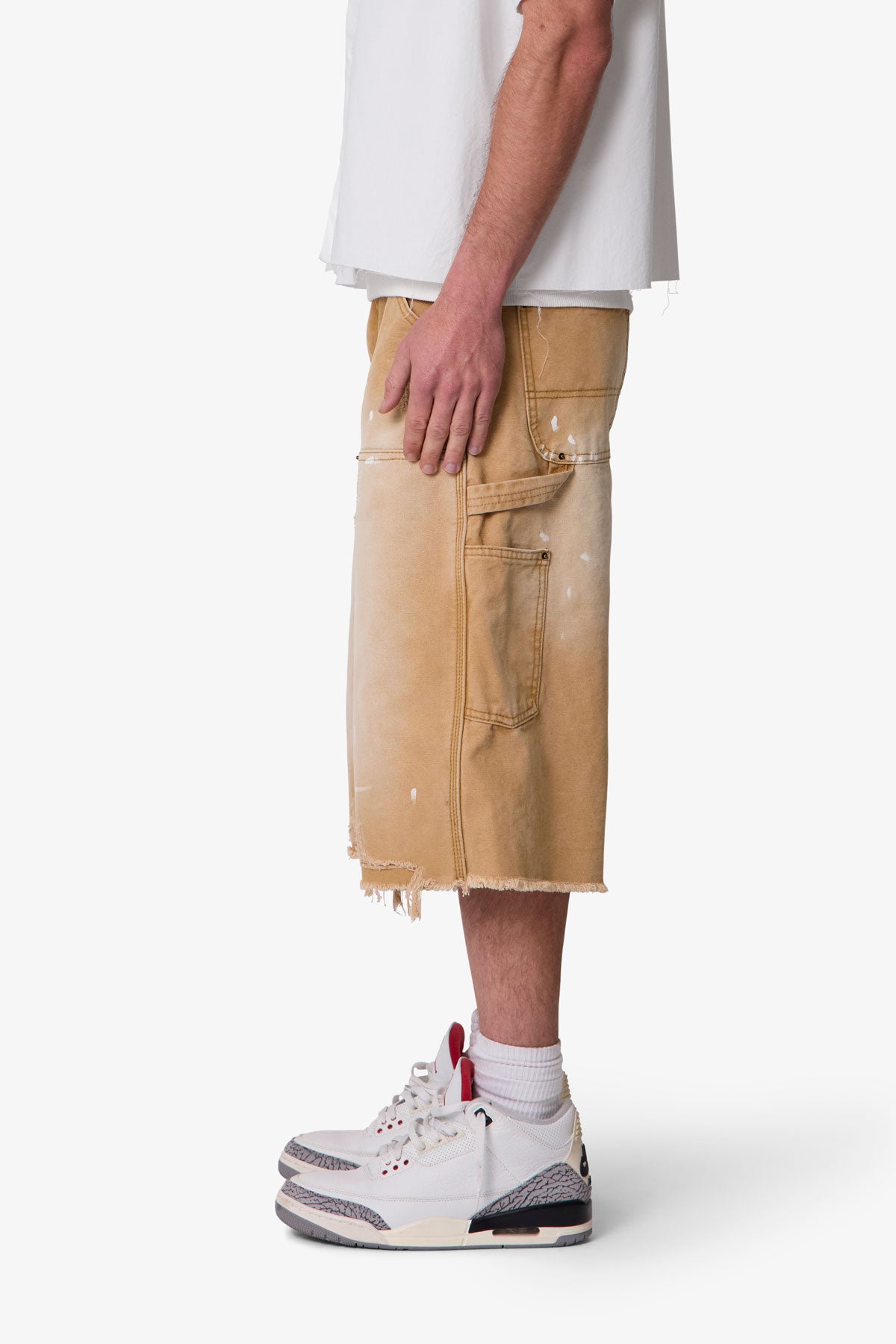 Ultra Baggy Distressed Carpenter Shorts - Tan