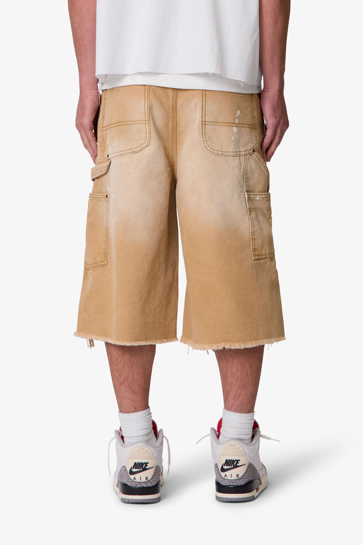 Ultra Baggy Distressed Carpenter Shorts - Tan