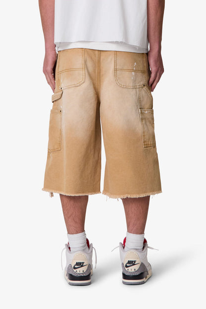 Ultra Baggy Distressed Carpenter Shorts - Tan