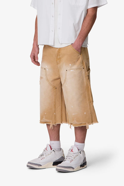 Ultra Baggy Distressed Carpenter Shorts - Tan
