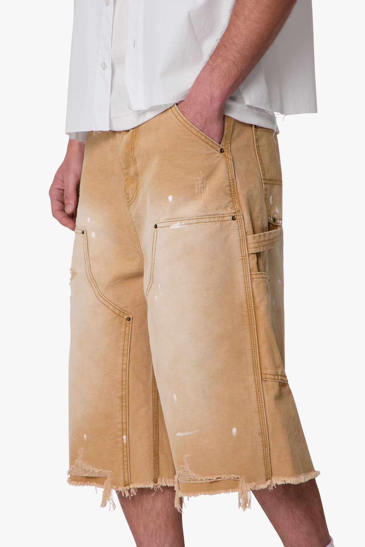 Ultra Baggy Distressed Carpenter Shorts - Tan