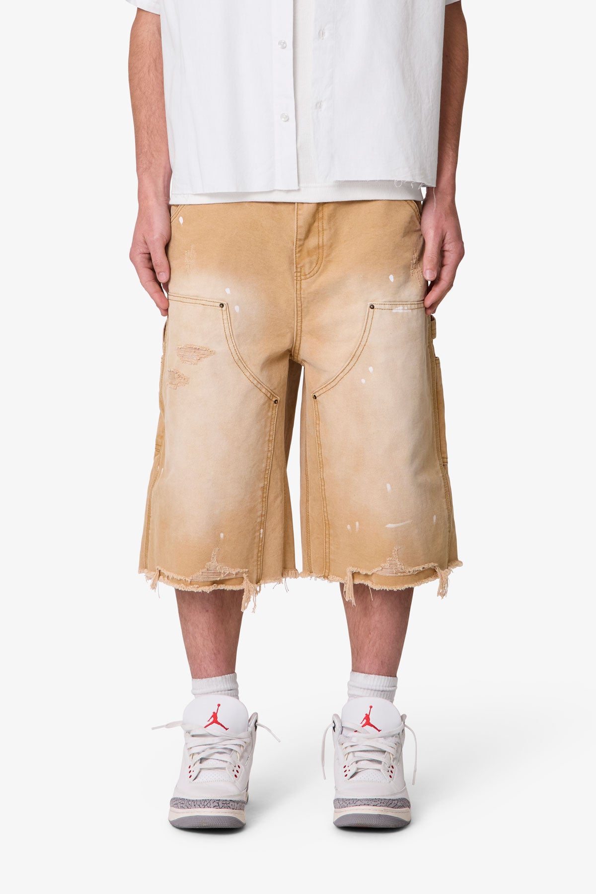 Ultra Baggy Distressed Carpenter Shorts - Tan