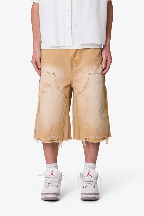Ultra Baggy Distressed Carpenter Shorts - Tan