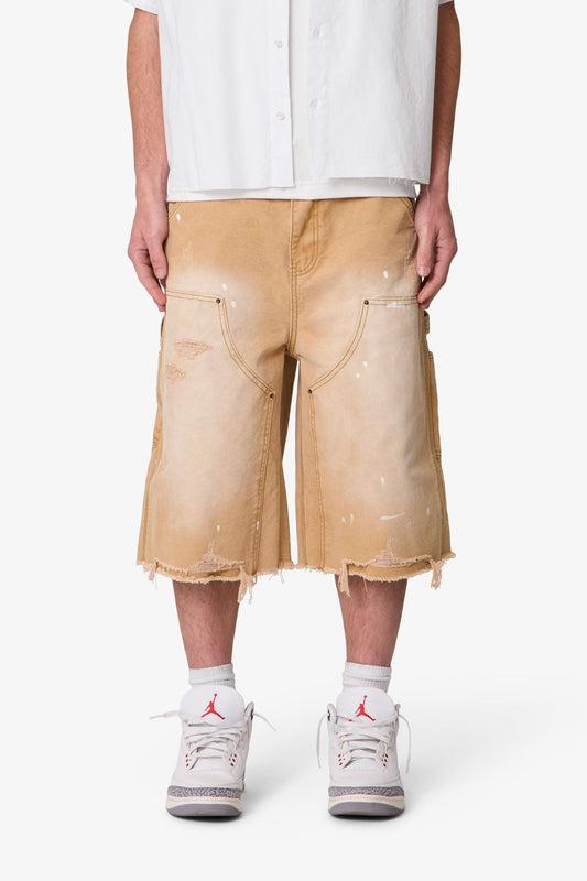 Ultra Baggy Distressed Carpenter Shorts - Tan