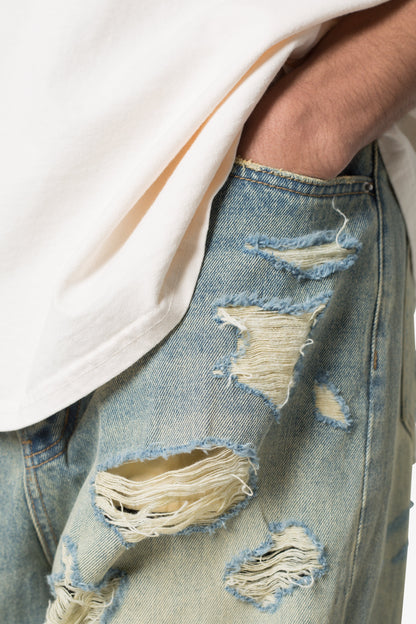 Ultra Baggy Distressed Denim - Vintage Blue