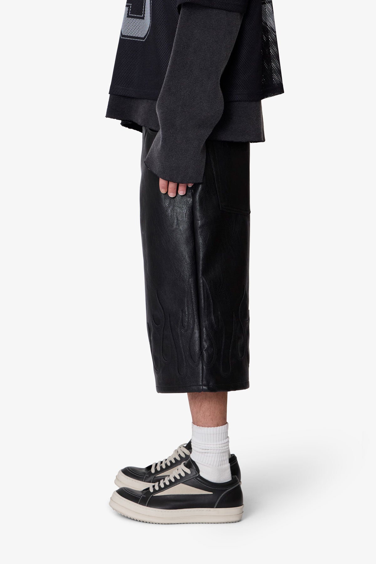 Ultra Baggy Leather Flame Shorts - Black