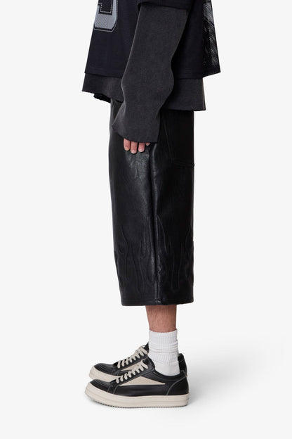 Ultra Baggy Leather Flame Shorts - Black