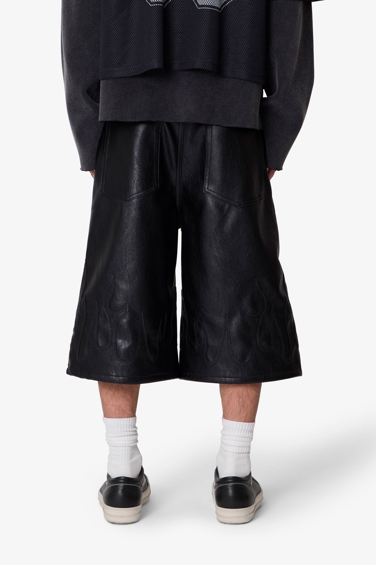 Ultra Baggy Leather Flame Shorts - Black