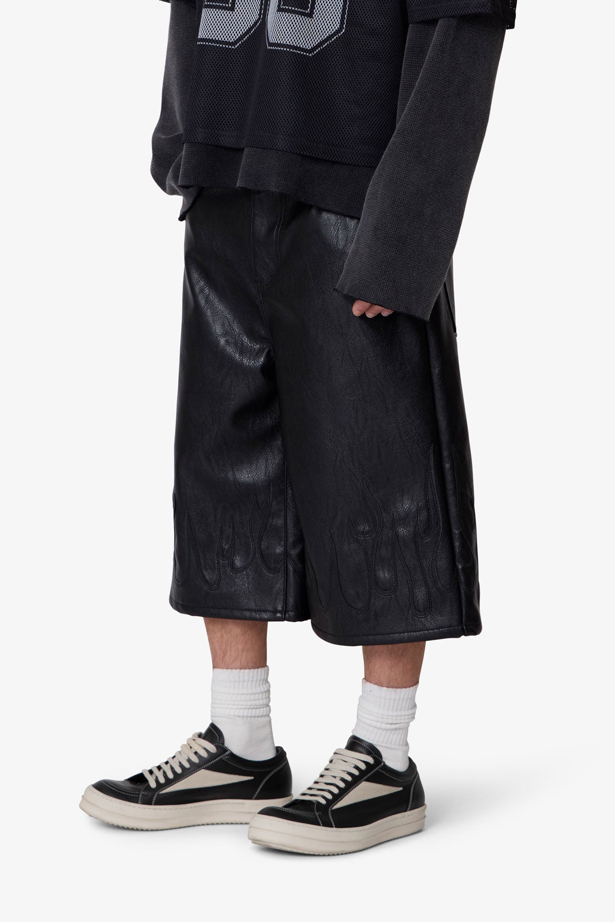 Ultra Baggy Leather Flame Shorts - Black