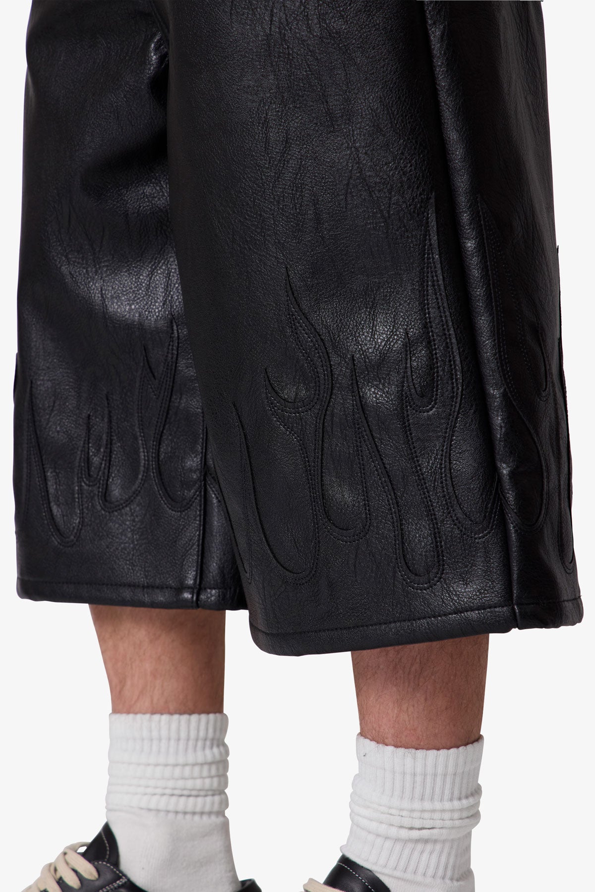 Ultra Baggy Leather Flame Shorts - Black