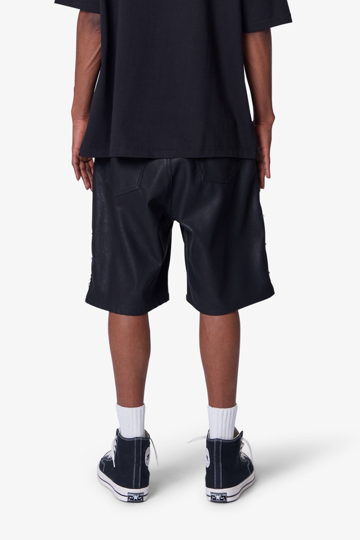 Ultra Baggy Leather Studded Shorts - Black