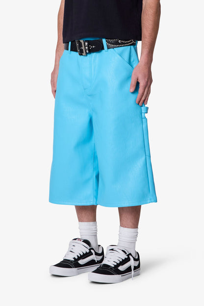 Ultra Baggy Leather Work Shorts - Blue