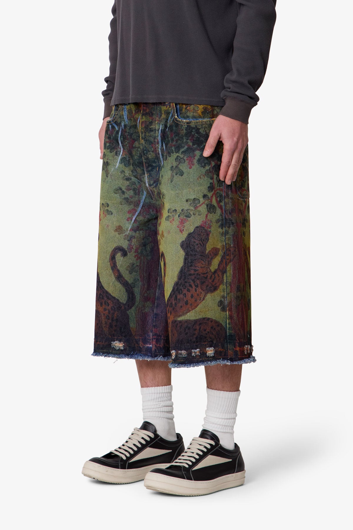 Ultra Baggy Leopard Denim Shorts - Multi