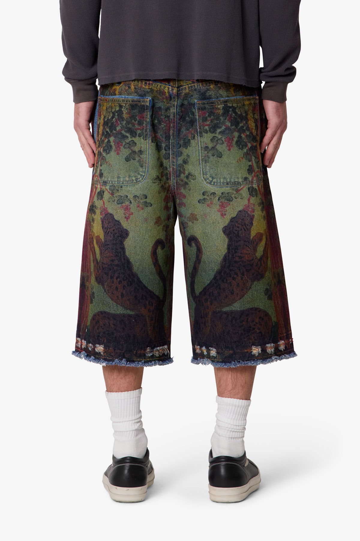 Ultra Baggy Leopard Denim Shorts - Multi
