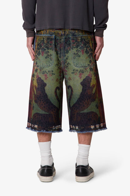 Ultra Baggy Leopard Denim Shorts - Multi