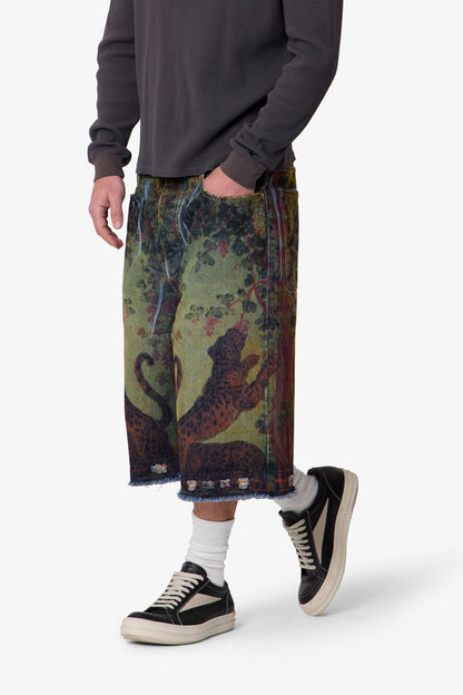 Ultra Baggy Leopard Denim Shorts - Multi