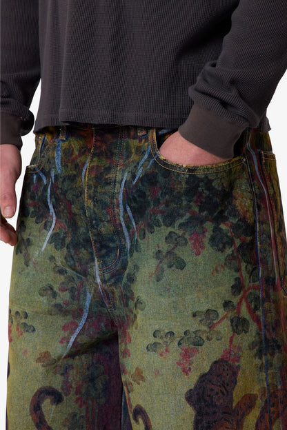 Ultra Baggy Leopard Denim Shorts - Multi