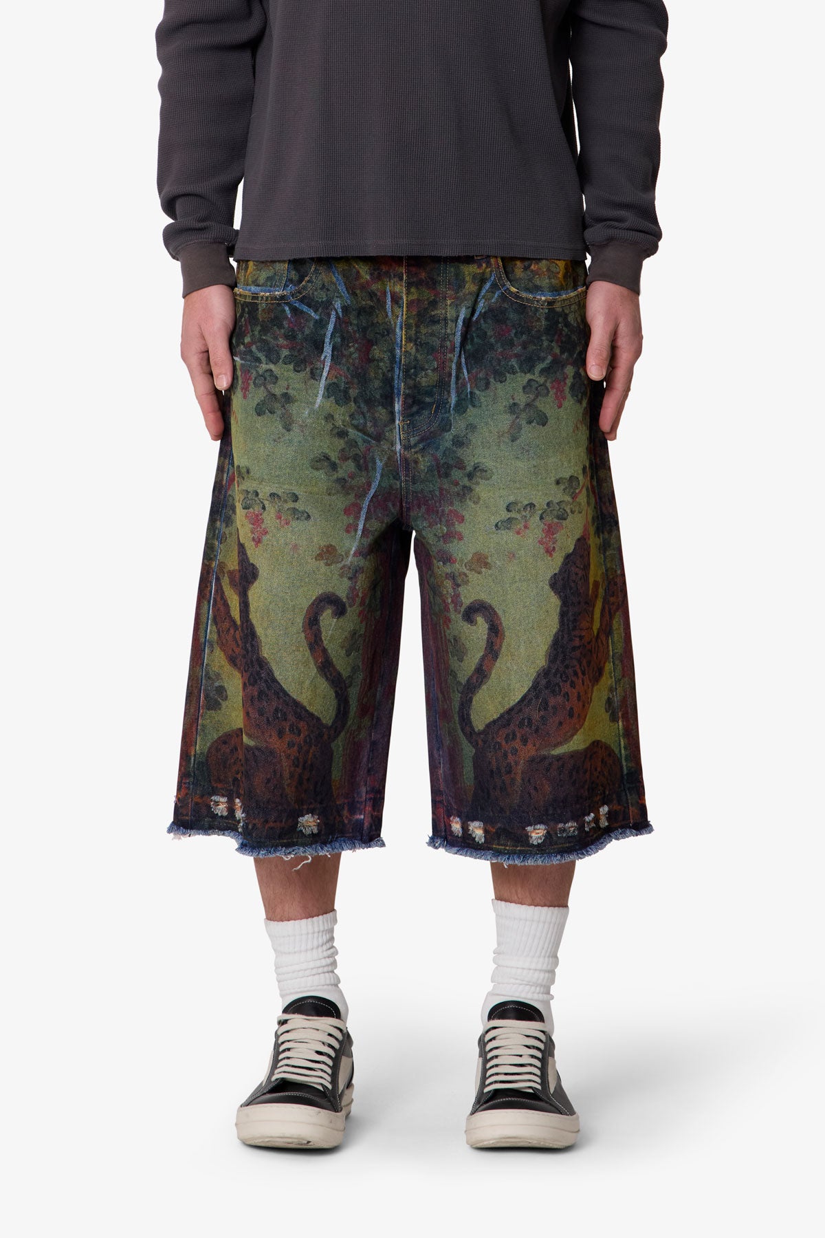 Ultra Baggy Leopard Denim Shorts - Multi
