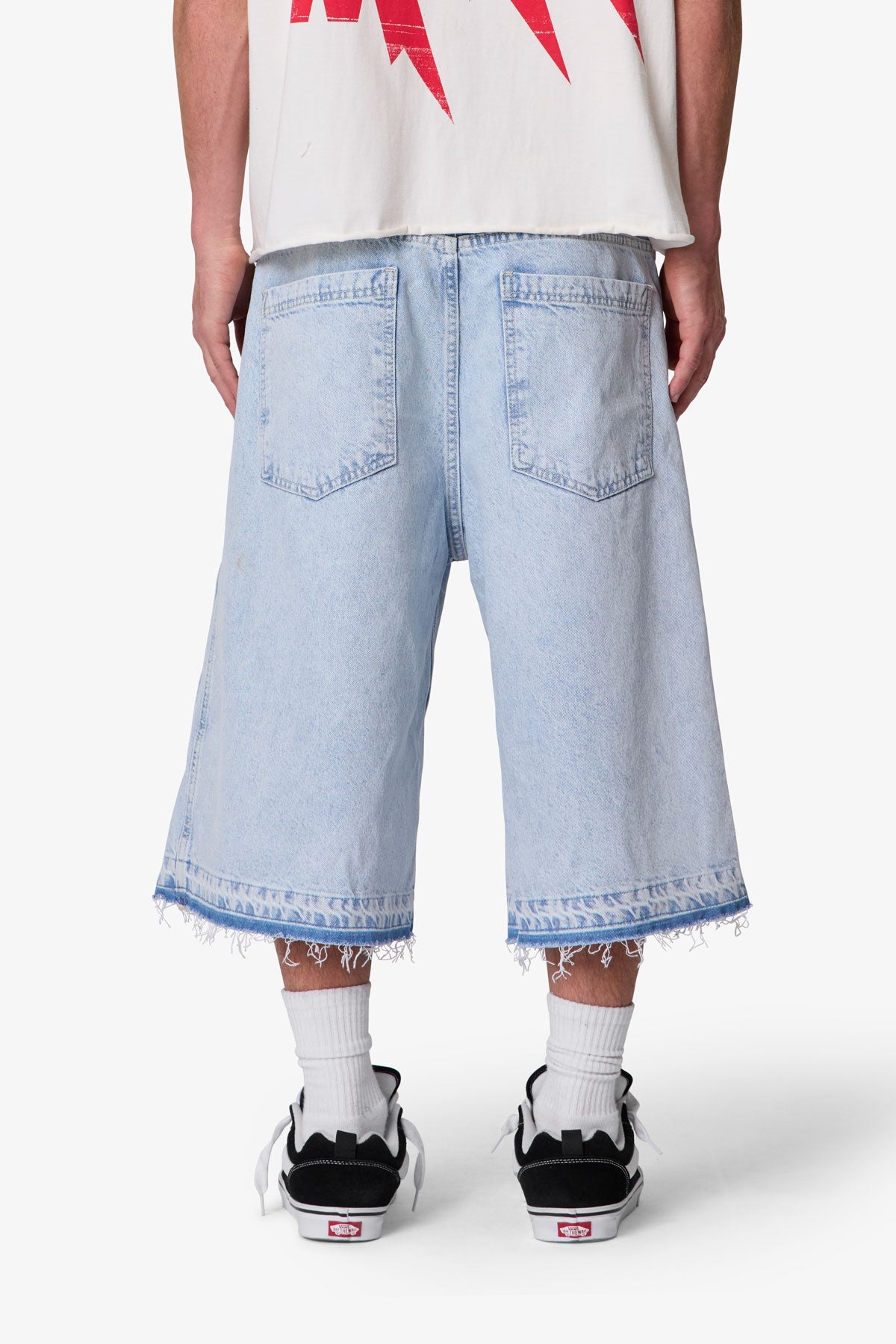 Ultra Baggy Offset Button Denim Shorts - Light Blue