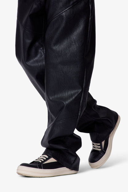 Ultra Baggy Paneled Leather Pants - Black